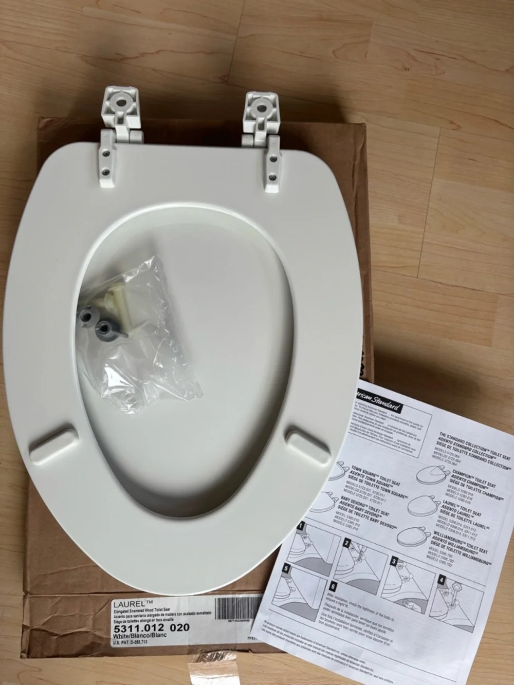 Brand New , American Standard Classic White Elongated Toilet Seat with Hardware